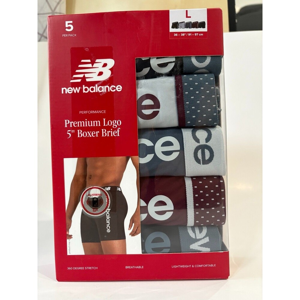 New Balance Men's Boxer Briefs 5 Pack Large 36-38 Performance 5" Premium Logo